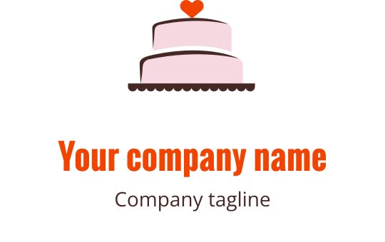 Verspieltes Logo-Design mit einer rosa Torte und braunen sowie orangefarbenen Akzenten