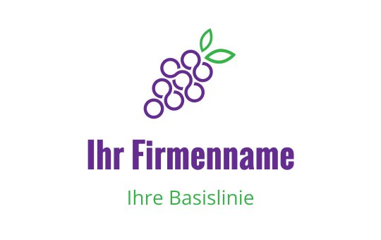 Lebhaftes Logo-Design mit Traubenbündel, grünen Blättern und lila Akzenten