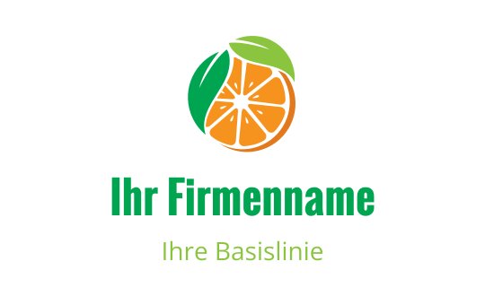 Lebhaftes Logo-Design mit einer Orangenscheibe, grünen Blättern und fettem Text