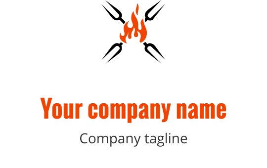 Fettes Logo-Design mit einer Flamme über stilisiertem Text in Orange und Grau