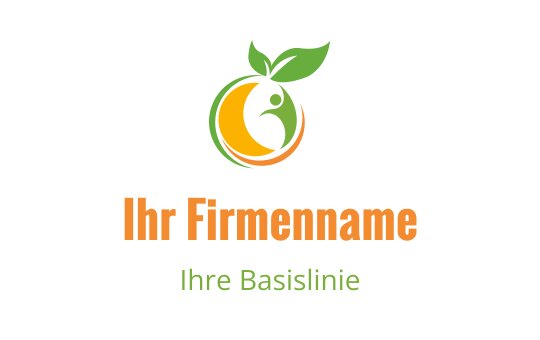 Modernes Logo-Design mit kreisförmiger Form, grünen Blättern und orangefarbenen Akzenten