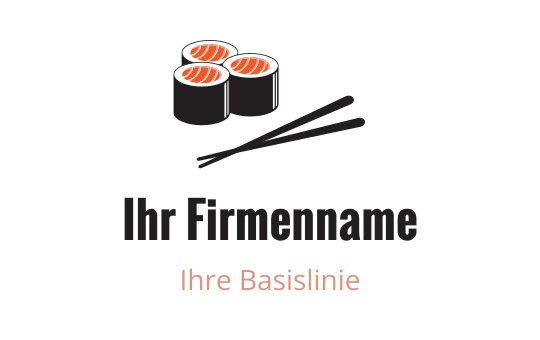 Logo-Design mit drei Sushi-Rollen und Essstäbchen