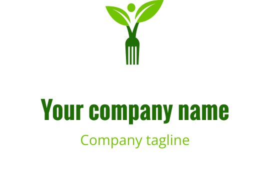 Modernes grünes Logo-Design mit einer Gabel und Blättern