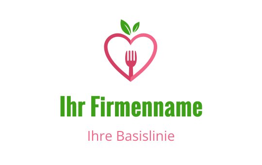 Herzförmiges Logo-Design mit einer Gabel und grünen Blättern