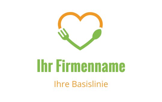 Herzförmiges Logo-Design mit einer Gabel und einem Löffel in Grün und Orange