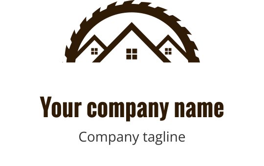 Modernes Logo-Design mit stilisierten Häusern und einem Kreissägeblatt-Element