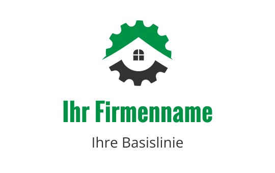 Modernes Logo-Design mit einem Haus und einem Zahnrad in Grün und Schwarz