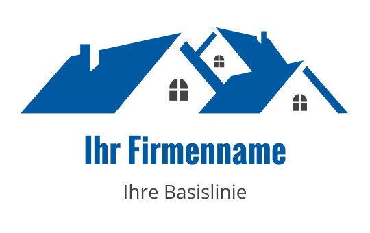 Modernes blaues Hauslogo-Design mit mehreren Dächern und Fenstern