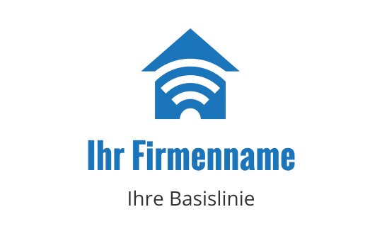 Modernes blaues Logo-Design mit einem Haus und drahtlosen Signalwellen