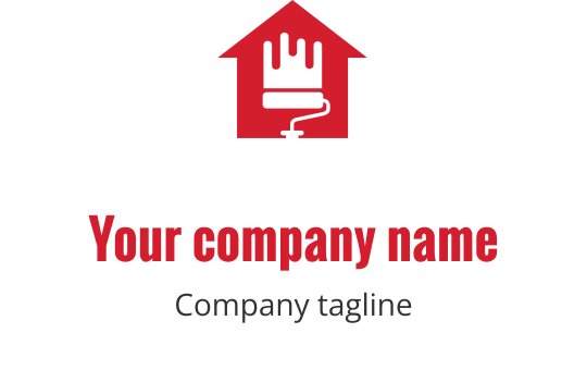 Kreatives Hauslogo-Design mit einer Farbrolle und rotem Dach