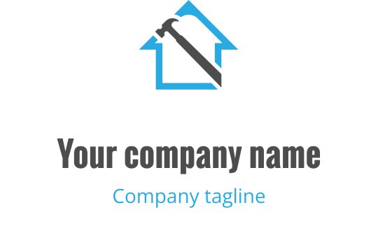 Modernes Hauslogo-Design mit einem Hammer und blauen Akzenten