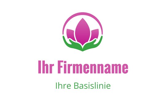 Elegantes pinkes Lotus-Logo-Design mit grünen Händen und kreisförmigem Rand