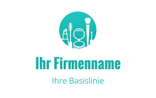Modernes Logo-Design mit einem türkisfarbenen Kreis und Silhouetten von Schönheitswerkzeugen