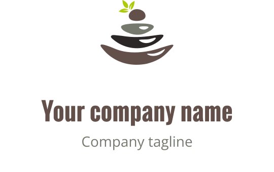 Ausgewogenes Logo-Design mit gestapelten Steinen und einem grünen Blatt