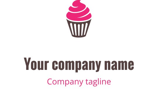 Verspieltes Cupcake-Logo-Design mit rosa Zuckerguss und braunem Wrapper