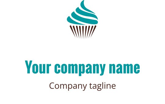 Cupcake-Logo-Design mit türkisfarbener Glasur und braunem Wrapper