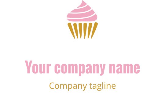 Verspieltes Cupcake-Logo-Design mit rosa Zuckerguss und goldenem Wrapper