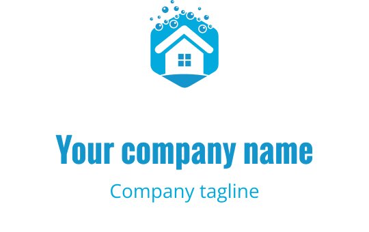 Modernes blaues Hauslogo-Design mit hexagonaler Form und Blasen