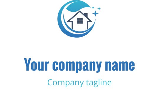 Modernes Logo-Design mit einem Haus in einer kreisförmigen blauen Welle