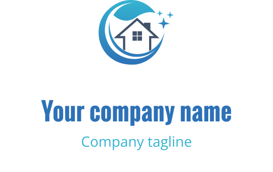 Modernes Logo-Design mit einem Haus in einer kreisförmigen blauen Welle