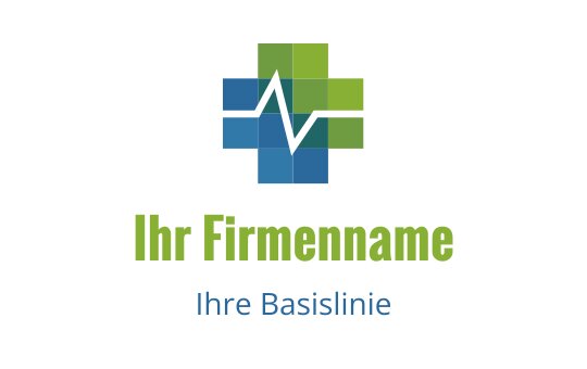 Modernes Logo-Design mit einem grünen und blauen Kreuz sowie einer Herzschlaglinie