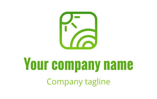 Modernes grünes Logo-Design mit einer Sonne und geschwungenen Linien