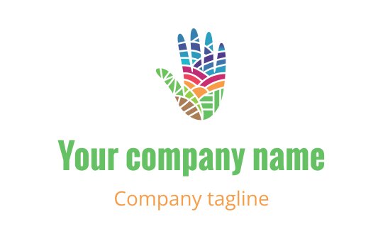 Buntes Hand-Logo-Design mit lebhaften, mosaikartigen Mustern