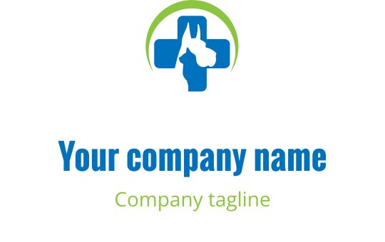 Modernes Logo-Design mit einem blauen Kreuz und einer Hundsilhouette