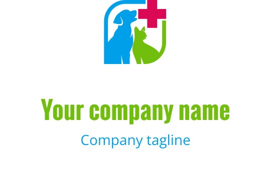 Buntes Logo-Design mit einem Hund und einer Katze sowie einem medizinischen Kreuz