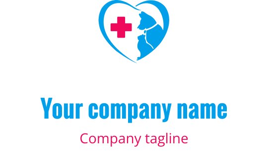 Herzförmiges Logo-Design mit einer Katze und einem medizinischen Kreuz
