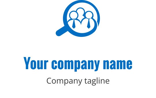 Professionelles Logo-Design mit einer Lupe und drei Figuren