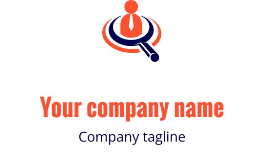 Professionelles Logo-Design mit einer Lupe und einer Figur im Anzug