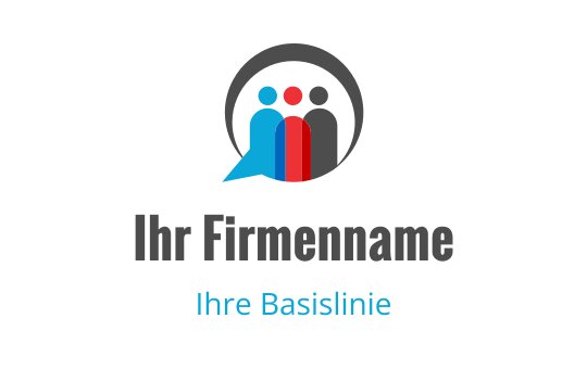 Modernes Logo-Design mit drei stilisierten Figuren in Blau und Rot