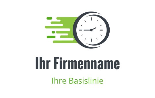 Dynamisches Uhrenlogo-Design mit grünen Geschwindigkeitslinien und fettem Text