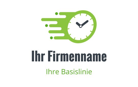 Dynamisches Uhrenlogo-Design mit grünen Bewegungslinien und fettem Text