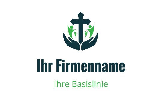 Modernes Logo-Design mit einem Kreuz und Händen in grünen Akzenten