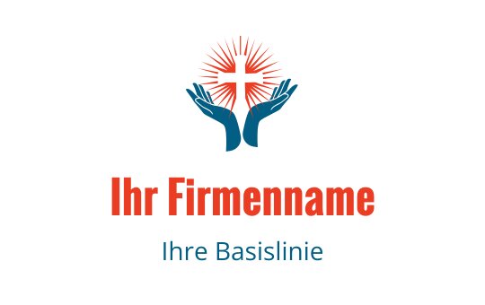 Hände halten ein rotes Kreuz mit strahlenden Linien im Logo-Design