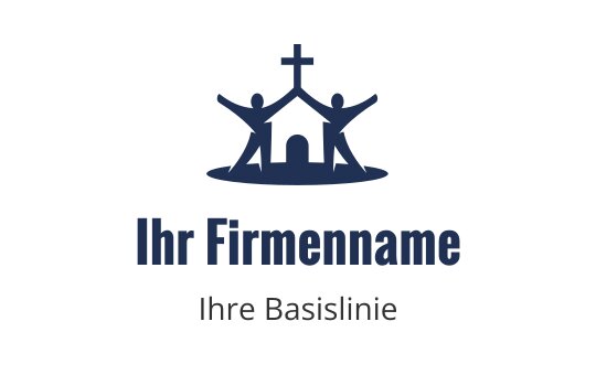 Gemeinschaftsorientiertes Logo-Design mit einer Kirche und zwei Figuren mit erhobenen Armen