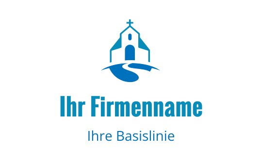 Modernes Logo-Design mit einer Kirchturm-Silhouette und einem gewundenen Weg in Blau