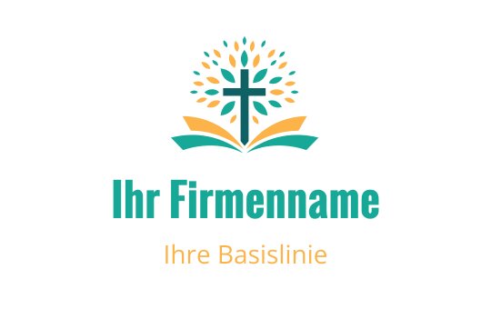 Buntes Logo-Design mit einem Baum, einem Kreuz und einem offenen Buch