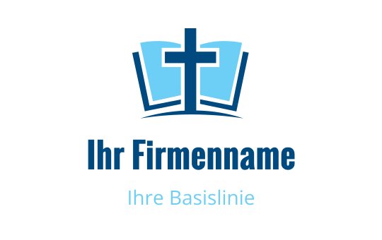 Modernes Logo-Design mit einem Kreuz über einem offenen Buch in Blautönen