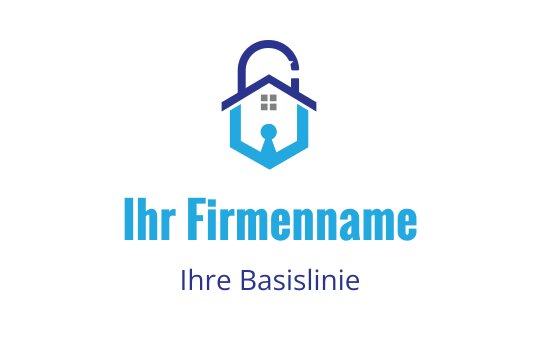 Modernes Logo-Design mit einem Haus und einem Schloss in Blautönen