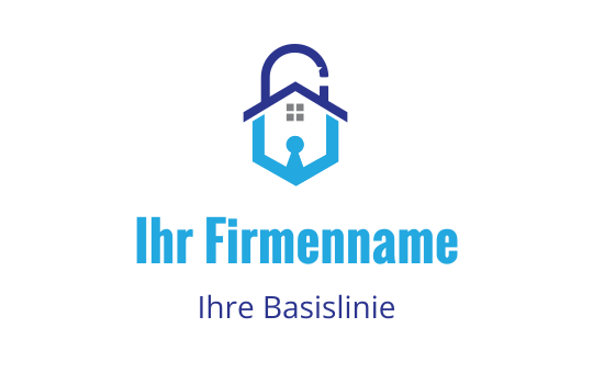 Modernes Logo-Design mit einem Haus und einem Schloss in Blautönen