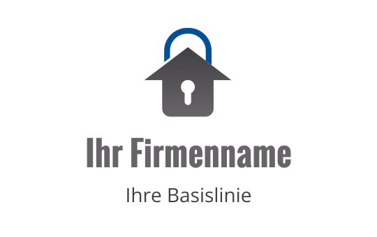 Modernes Logo-Design mit einem Haus und einem Schloss in Grau und Blau