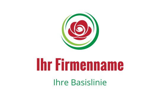 Elegantes Rosenlogo-Design mit grünen kreisförmigen Akzenten und fettem roten Text