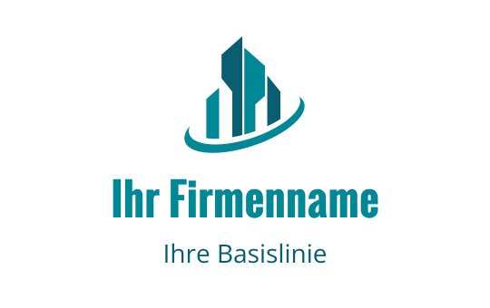 Modernes Logo-Design mit stilisierten blauen Wolkenkratzern und einer geschwungenen Linie