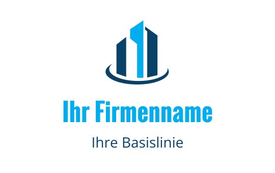Modernes blaues Wolkenkratzer-Logo-Design mit kreisförmiger Basis und fetter Typografie