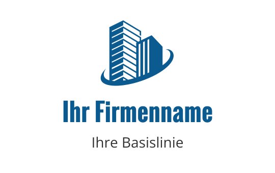 Modernes blaues Wolkenkratzer-Logo-Design mit geschwungenen Elementen