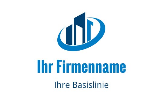 Modernes blaues Logo-Design mit abstrakten Gebäuden und ovaler Form