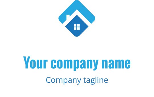 Modernes Logo-Design in Türkis und Blau mit stilisierter Haussilhouette